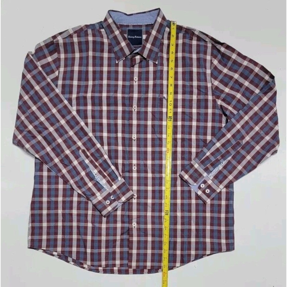 Tommy Bahama Plaid Pima Cotton Button Up Dress Shirt Mens XXL Red Blue